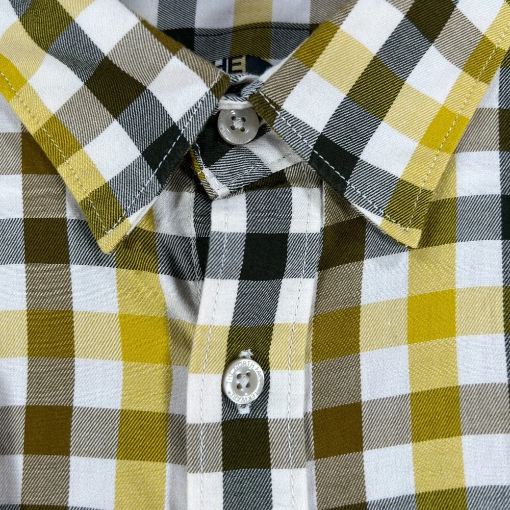 The North Face Shirt Mens Large Yellow Plaid Long Sleeve Button Up Outdoor Hike
